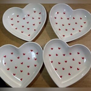 White Plates with Red Hearts. Set of 4 Melamine Plates. 6” x 5”